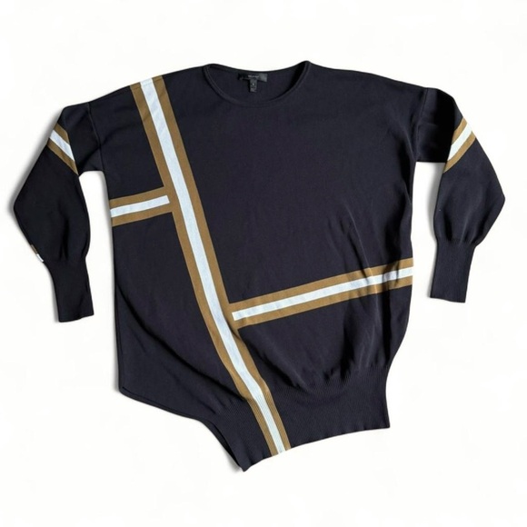 Belstaff dark charcoal black sweater olive green and white stripes Size S - Picture 2 of 6